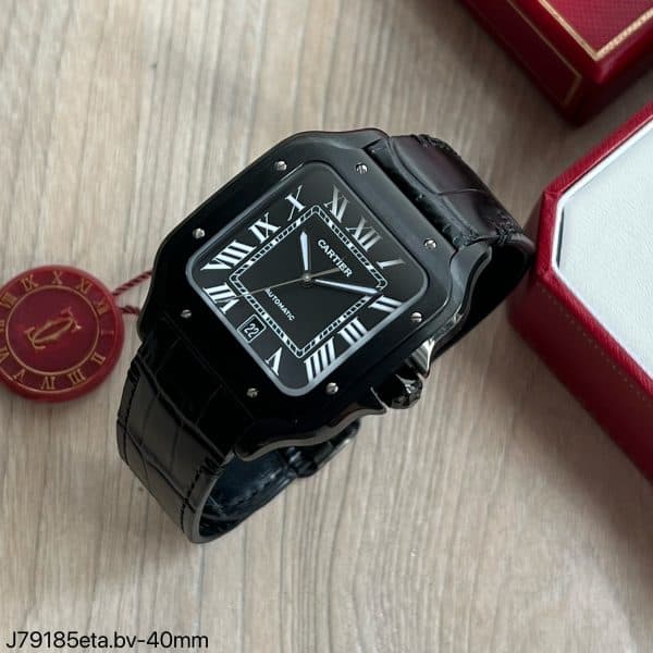 MÁQUINA ETA – CARTIER SANTOS PRATA PRETO COURO 40MM