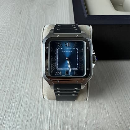 CARTIER SANTOS PRATA AZUL 40MM X 47MM