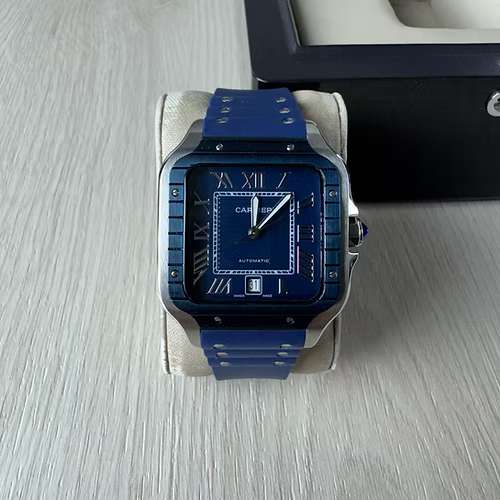 CARTIER SANTOS AZUL PRATA 40MM X 47MM