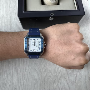 CARTIER SANTOS PRATA AZUL BRANCO 40MM X 47MM