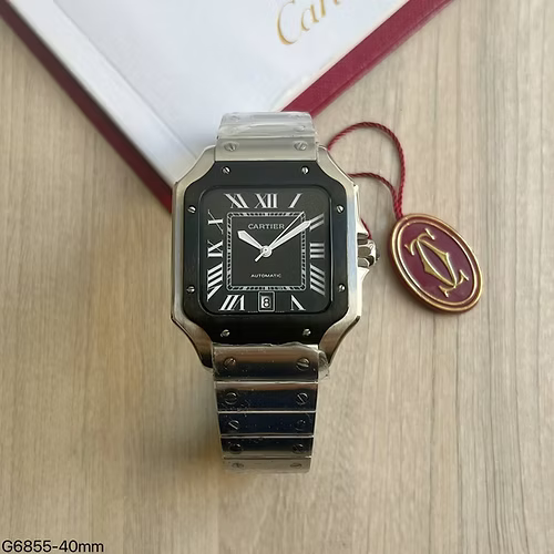 CARTIER SANTOS PRATA PRETO 40MM X 47MM