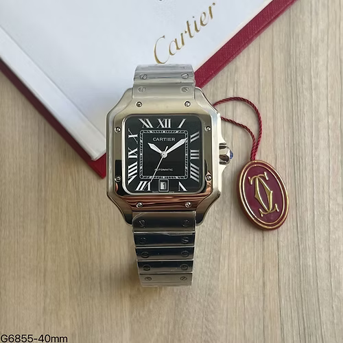 CARTIER SANTOS PRATA PRETO 40MM X 47MM