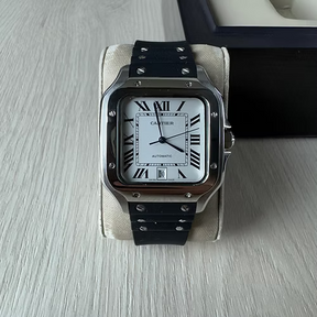 CARTIER SANTOS PRATA PRETO BRANCO 40MM X 47MM