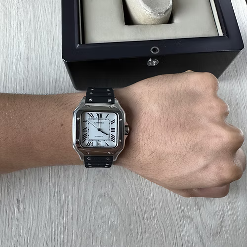 CARTIER SANTOS PRATA PRETO BRANCO 40MM X 47MM