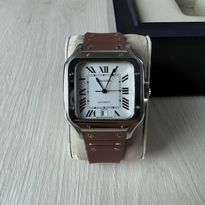 CARTIER SANTOS PRATA MARROM 40MM X 47MM