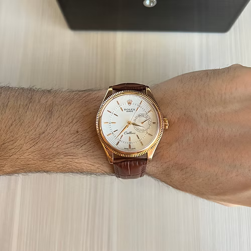 ROLEX CELLINI ROSE BRANCO COURO 40MM