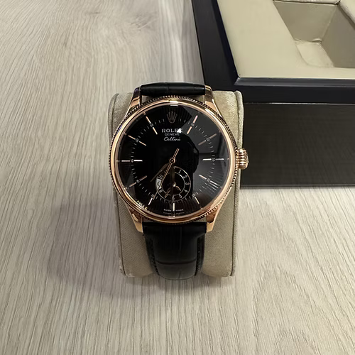 ROLEX CELLINI ROSE COURO PRETO 40MM