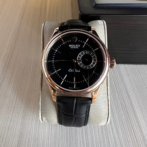 ROLEX CELLINI ROSE PRETO COURO 40MM