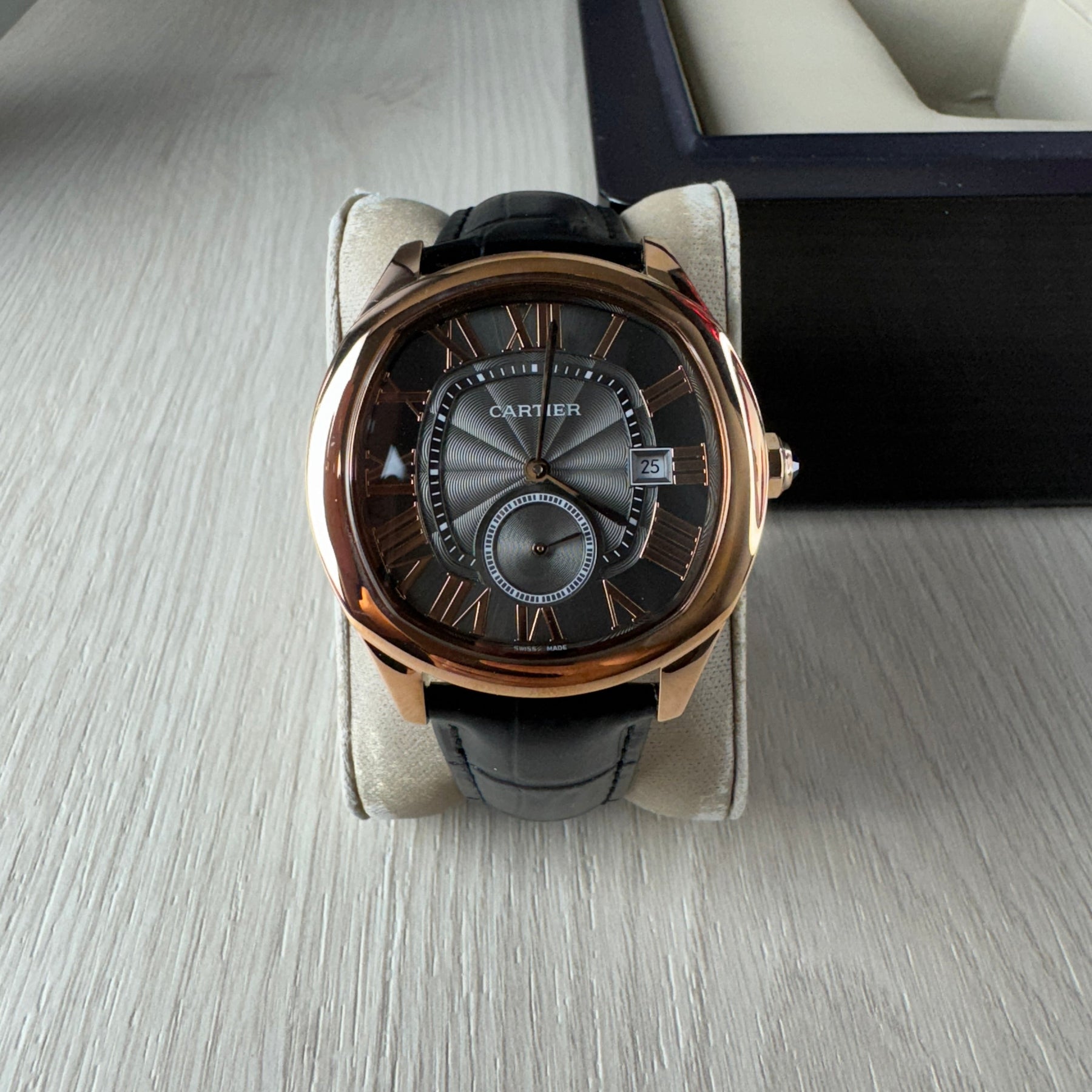 CARTIER DRIVE ROSE PRETO COURO 41MM